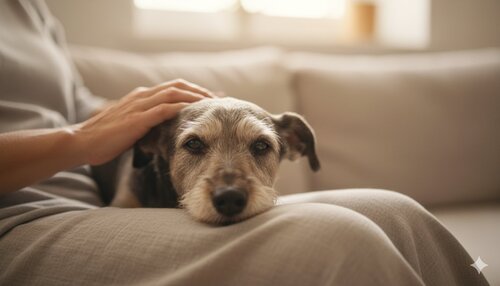 Bladder_Cancer_in_Dogs_When_to_Euthanize_-_Scottish_Terrier_resting_its_head_on_a_person_s_lap