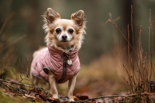 Brain Tumors in Dogs - an elderly Chihuahua wearing a pink dog jacket