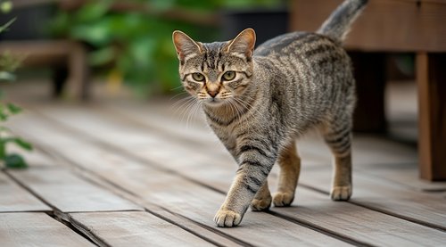 Cat Diarrhea - A cute tabby cat walking on the wooden floor