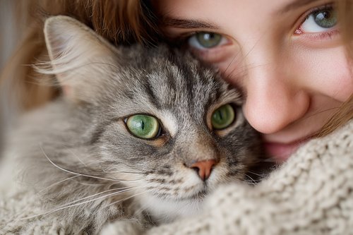 Cat Skin Cancer - woman holding and petting her cat