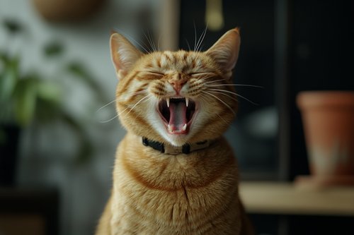 Cat Sneezing - A cat sneezing showing its teeth mouth open wide and eyes closed