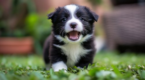Cryptorchidism in Dogs - A black and white mixed-breed puppy with its mouth open
