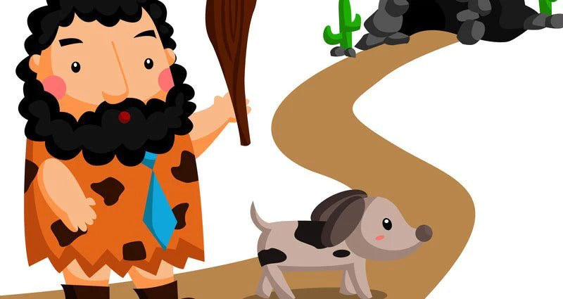 Stone age man with his dog.