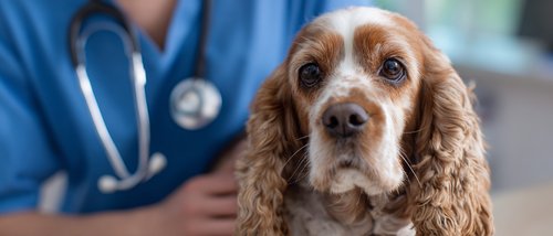 Dog Cancer Costs 2026 - a doctor in blue scrubs stands over the dog