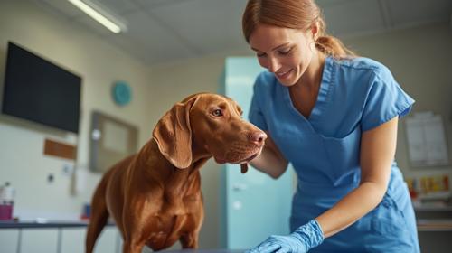 Dog False Pregnancy - vet checking on female dog