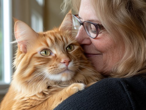 Feline Leukemia - an orange cat being held by its owner
