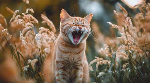 Feline Stomatitis - A cute cat is standing in the tall grass