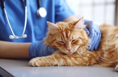 Heart Murmur in Cats - vet examining an orange cat