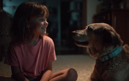 How to Help Your Dog Live Longer - A girl in a pink shirt sitting on the floor next to her dog wearing a teal collar