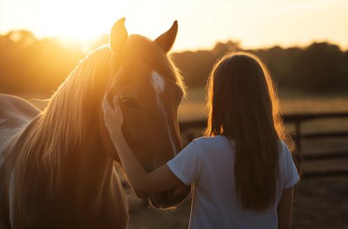 Laminitis in horses - A girl in a white t-shirt is petting the horse
