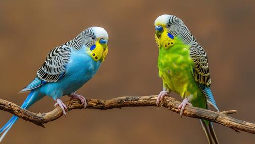 Parakeets - two parakeets standing on an outstretched branch