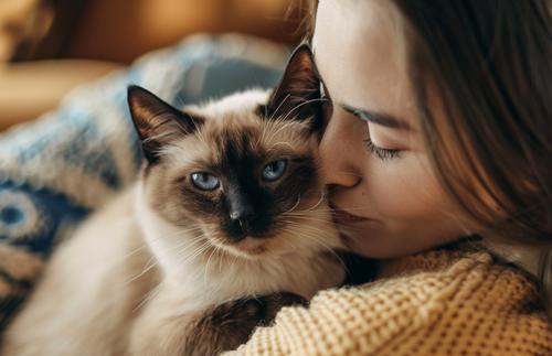 Hypoallergenic Cats - adorable Siamese kitten being held by a woman