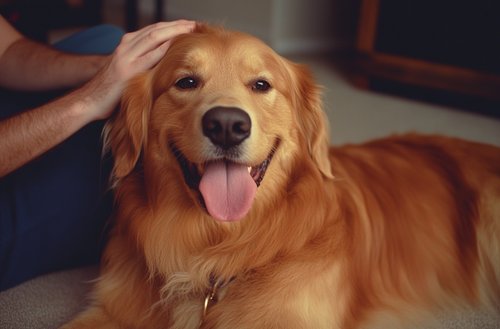 cushings disease in dogs - obese golden retriever with its tongue out