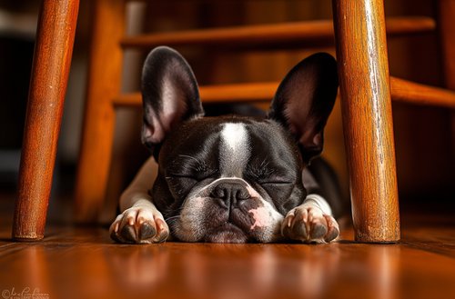 dog breathing heavy - A French Bulldog sleeping on the floor