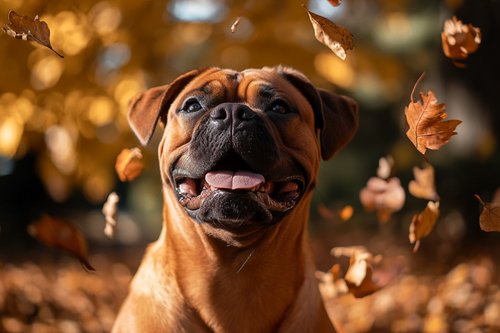 dog sneezing - dog playing in the park with trees and leaves flying around