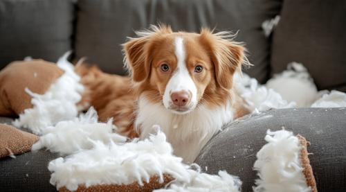 fix separation anxiety in dogs - Dog has ripped up the cushion on which it was sitting